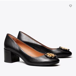 Tory Burch Multi - Logo Extended Width Black and Gold Women's Heels Size 7